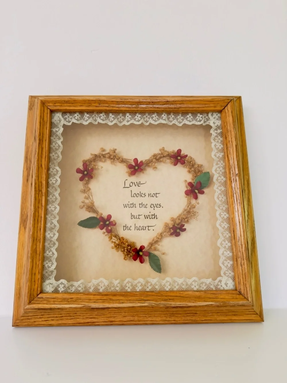 Mary Bentch Vintage Shadow Box Art Oak Frame 9.75